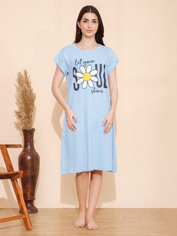 Cotton Chest Quote print Knee Length Night Dress (mm-3102-1)