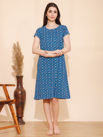 Cotton Shapes Print Knee Length Night Dress (mm-3003-1)