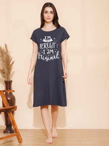 Cotton Chest Quote print Knee Length Night Dress (mm-3105-1)