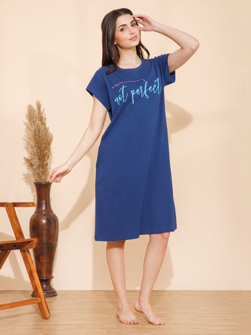 Cotton Chest Quote print Knee Length Night Dress (mm-3106-2)