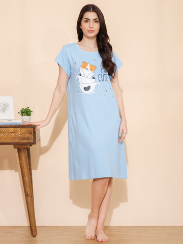 Cotton Chest Quote print Knee Length Night Dress (mm-3101-1)