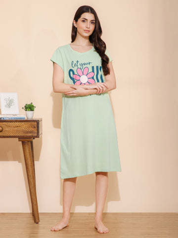 Cotton Chest Quote print Knee Length Night Dress (mm-3102-2)