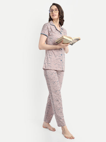 Women's Cotton Heart Night Suit Set (2267a)