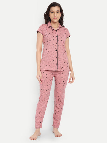 Women's Cotton Printed Night Suit Set of Shirt & Pyjama (841)