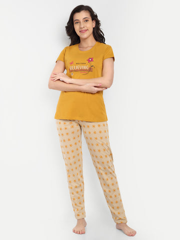 Women's Cotton Printed Night Suit Set of T-shirt & Pyjama (15033c)