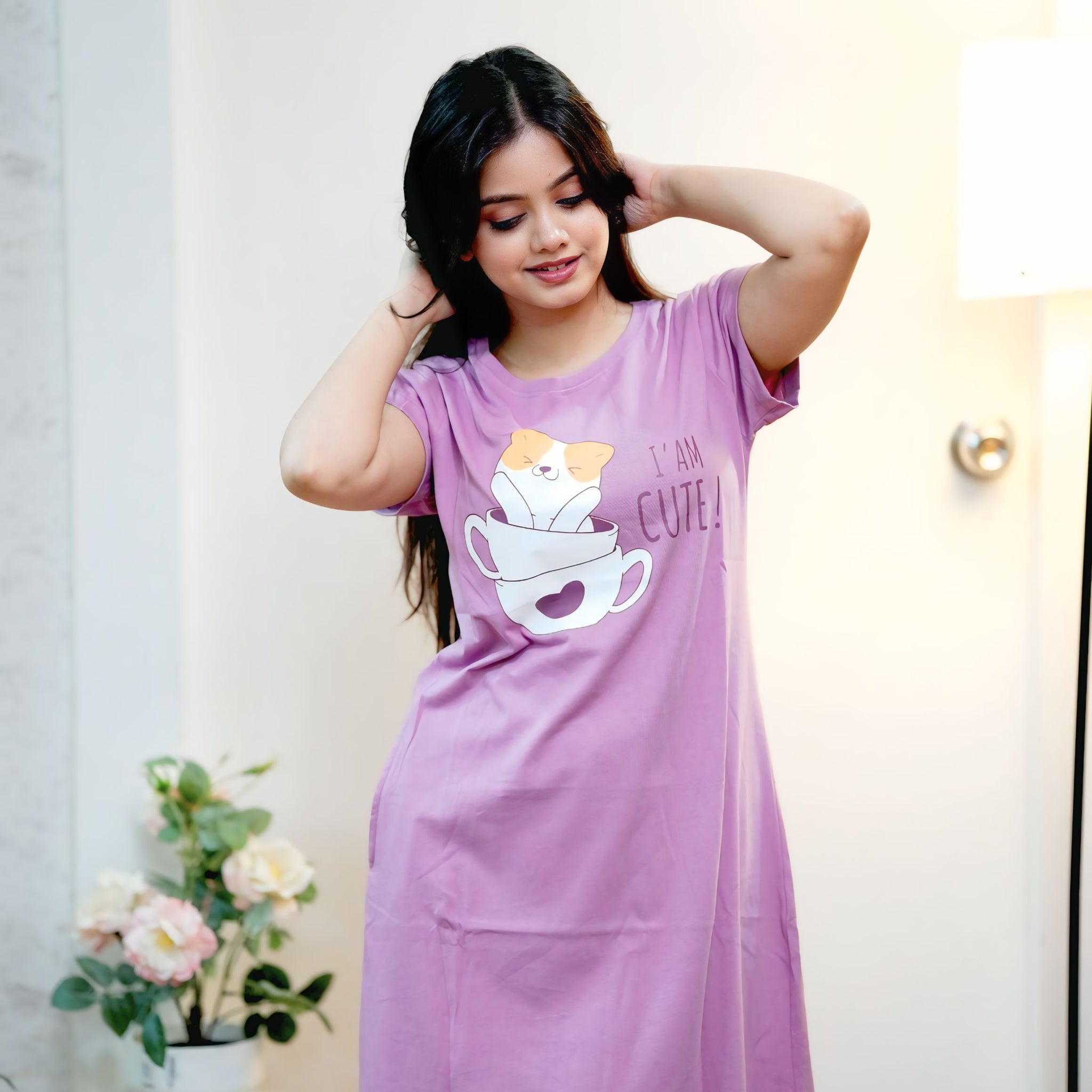 Cotton Chest Quote print Knee Length Night Dress (mm-3101-3)