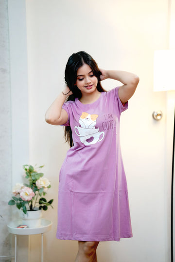 Cotton Chest Quote print Knee Length Night Dress (mm-3101-3)