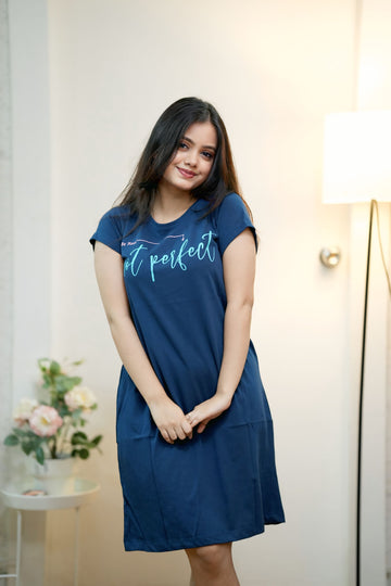 Cotton Chest Quote print Knee Length Night Dress (mm-3106-2)