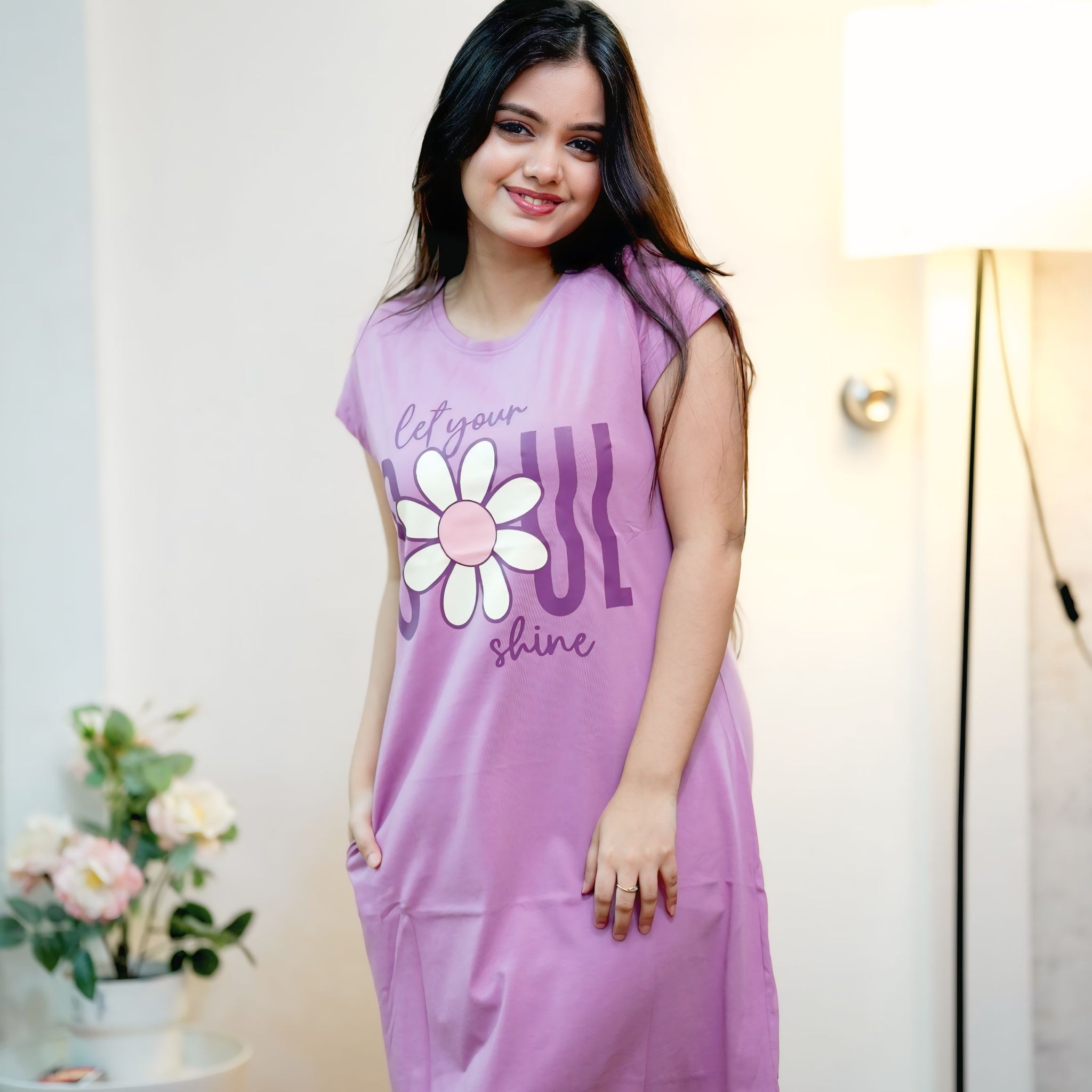 Cotton Chest Quote print Knee Length Night Dress (mm-3102-3)