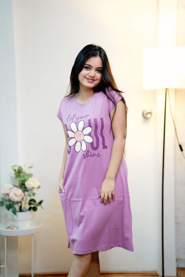 Cotton Chest Quote print Knee Length Night Dress (mm-3102-3)