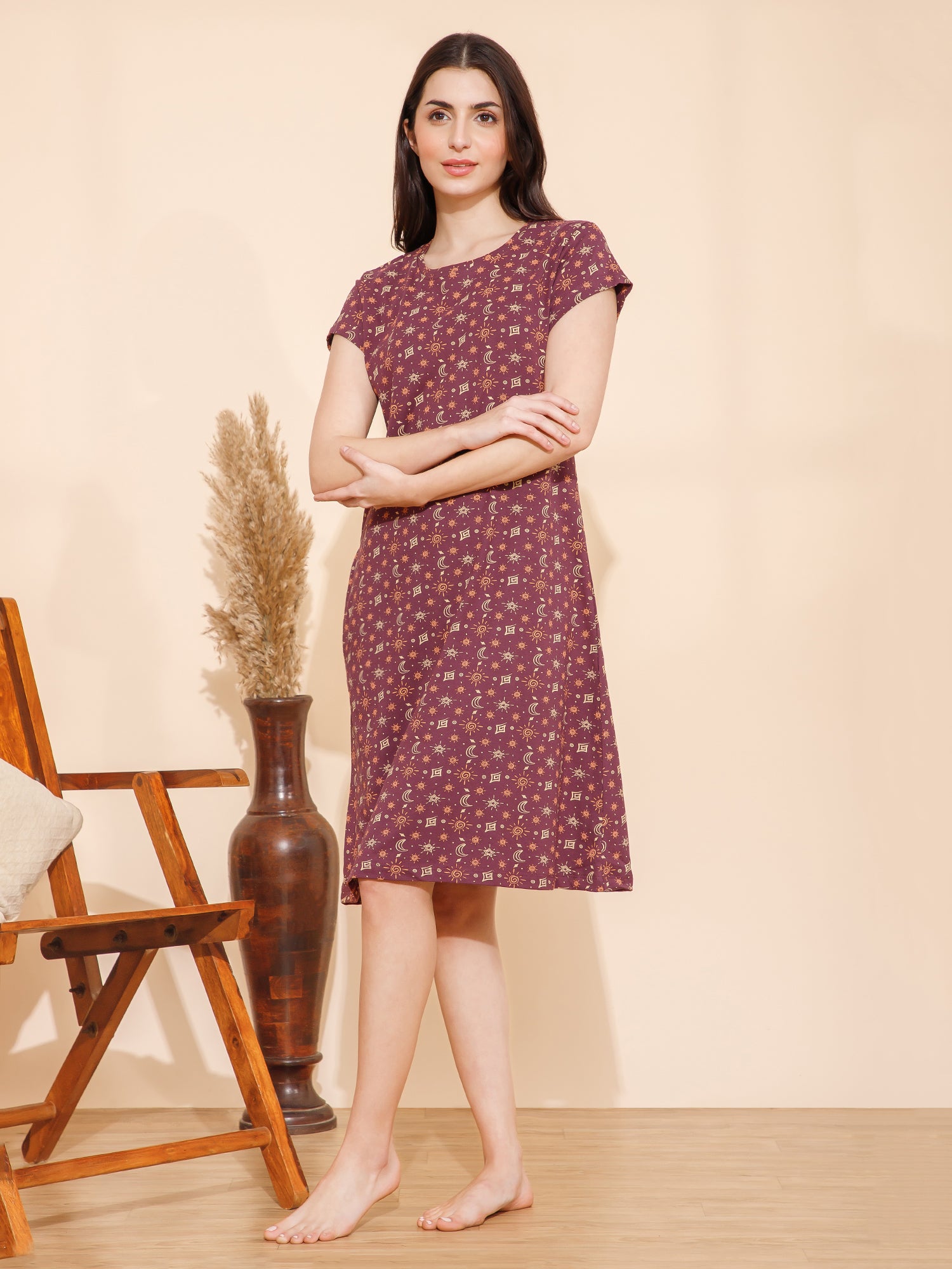 Cotton Shapes Print Knee Length Night Dress (mm-3003-3)