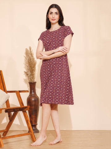 Cotton Shapes Print Knee Length Night Dress (mm-3003-3)