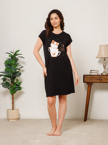 Cotton Chest Quote print Knee Length Night Dress (MM-3101-6)