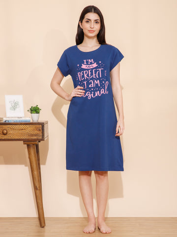 Cotton Chest Quote print Knee Length Night Dress (mm-3105-2)