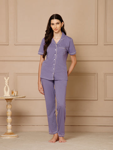 Purple Haze Collar Night Suit Set (Pyajama Set)