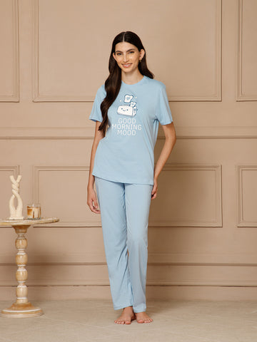 Ice Blue T-Shirt Night Suit Set (5003-2)