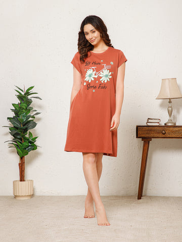 Cotton Chest Quote print Knee Length Night Dress (MM-3103-3)