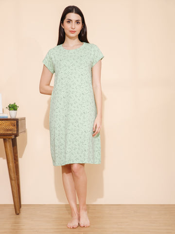 Cotton Lines Print Knee Length Night Dress (mm-3005-3)