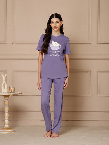Purple Haze T-Shirt Night Suit Set (Pyajama Set)