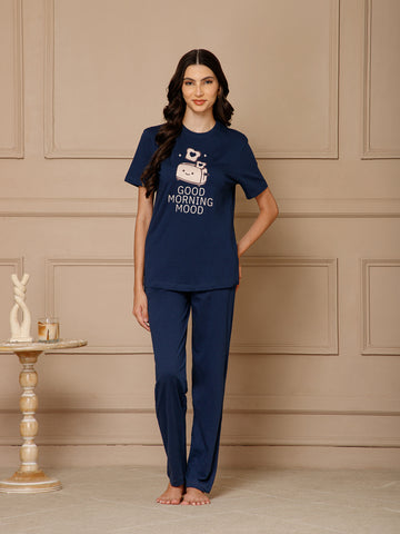 Blue T-Shirt Night Suit Set (Pyajama Set)