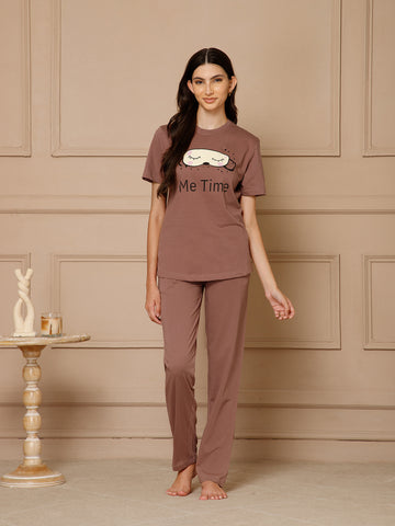 Rose Taupe T-Shirt Night Suit Set (Pyajama Set)