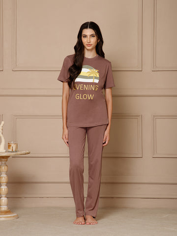 Rose Taupe T-Shirt Night Suit Set (Pyajama Set)