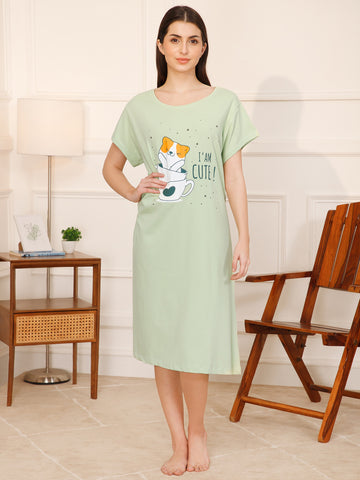 Cotton Chest Quote print Knee Length Night Dress (mm-3101-2)