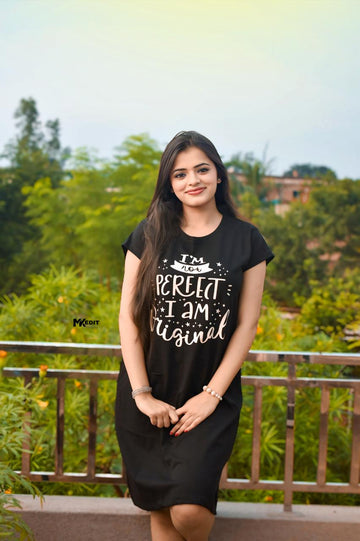 Cotton Chest Quote print Knee Length Night Dress (mm-3105-1)