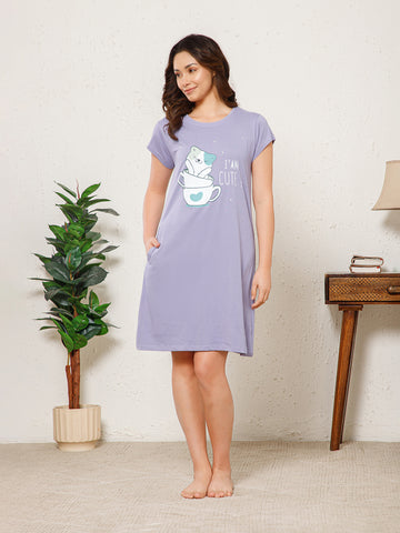Cotton Chest Quote print Knee Length Night Dress (MM-3101-5)