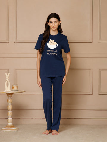 Blue T-Shirt Night Suit Set (Pyajama Set)