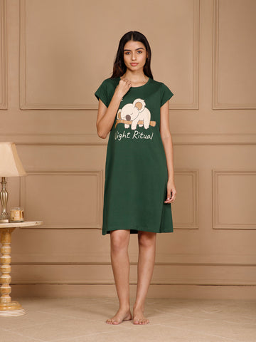 Cotton Knee Length Night Dress (3109-2)