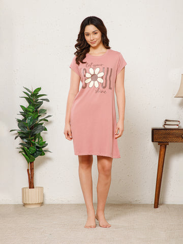 Cotton Chest Quote print Knee Length Night Dress (MM-3102-5)