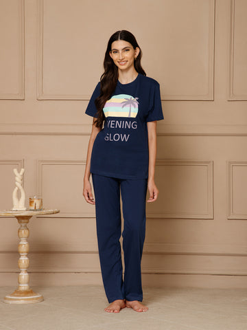 Blue T-Shirt Night Suit Set (Pyajama Set)