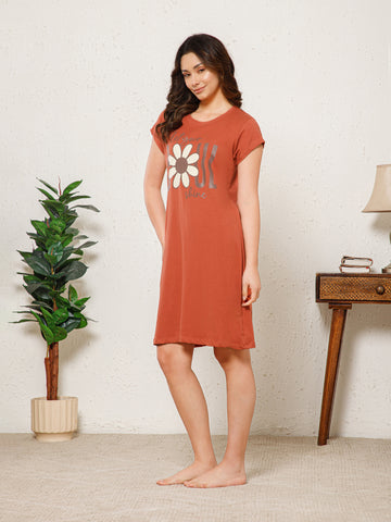 Cotton Chest Quote print Knee Length Night Dress (MM-3102-4)