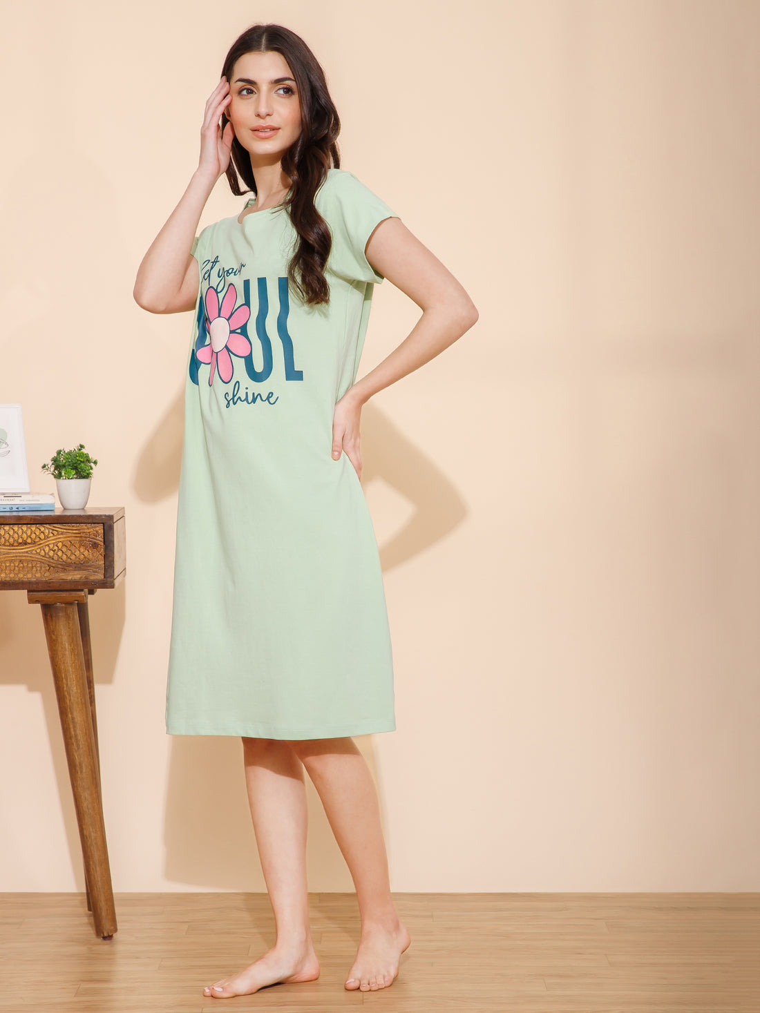 Cotton Chest Quote print Knee Length Night Dress (mm-3102-2)