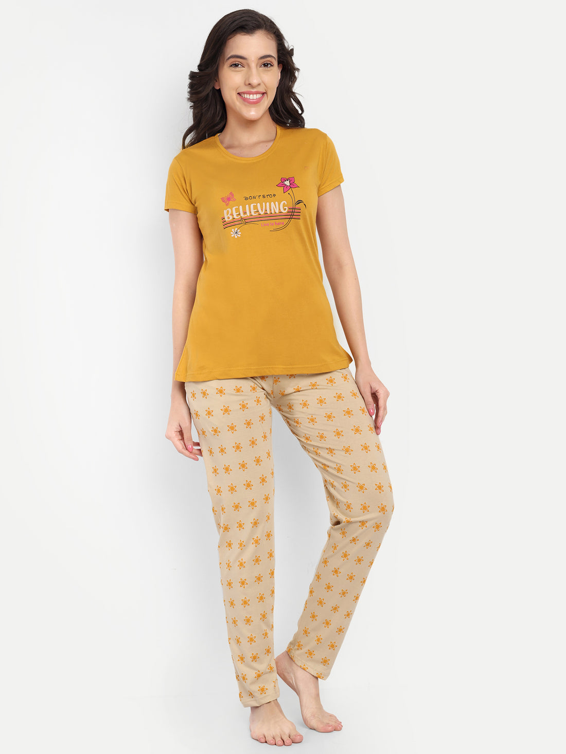 Women's Cotton Printed Night Suit Set of T-shirt & Pyjama (15033c)