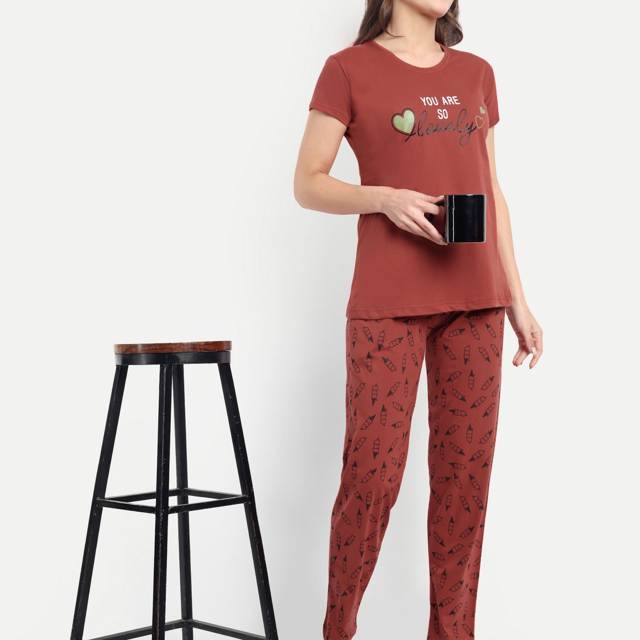 Women's Cotton Printed Night Suit Set of T-shirt & Pyjama (15028c)