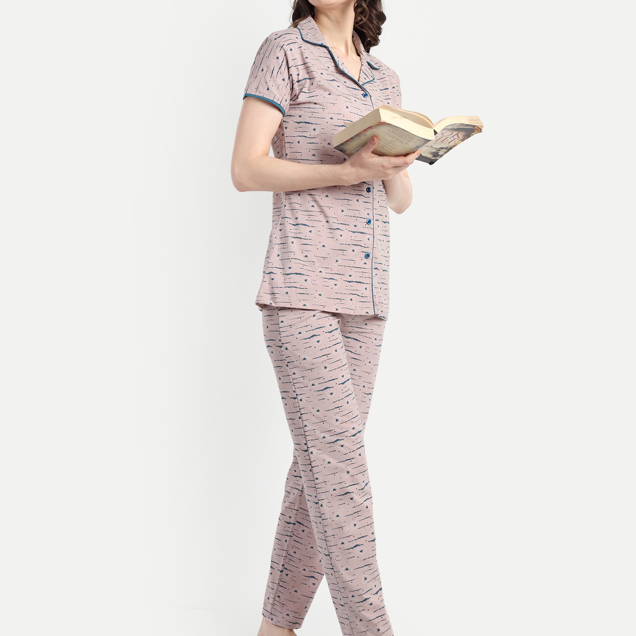 Women's Cotton Heart Night Suit Set (2267a)