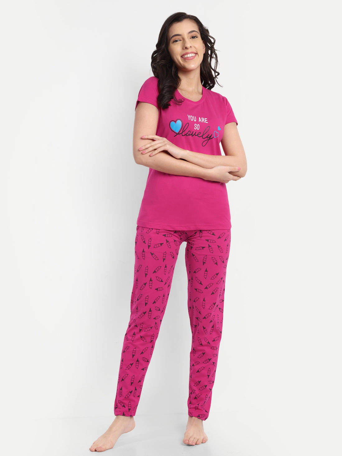 Women's Cotton Printed Night Suit Set of T-shirt & Pyjama (15028b)
