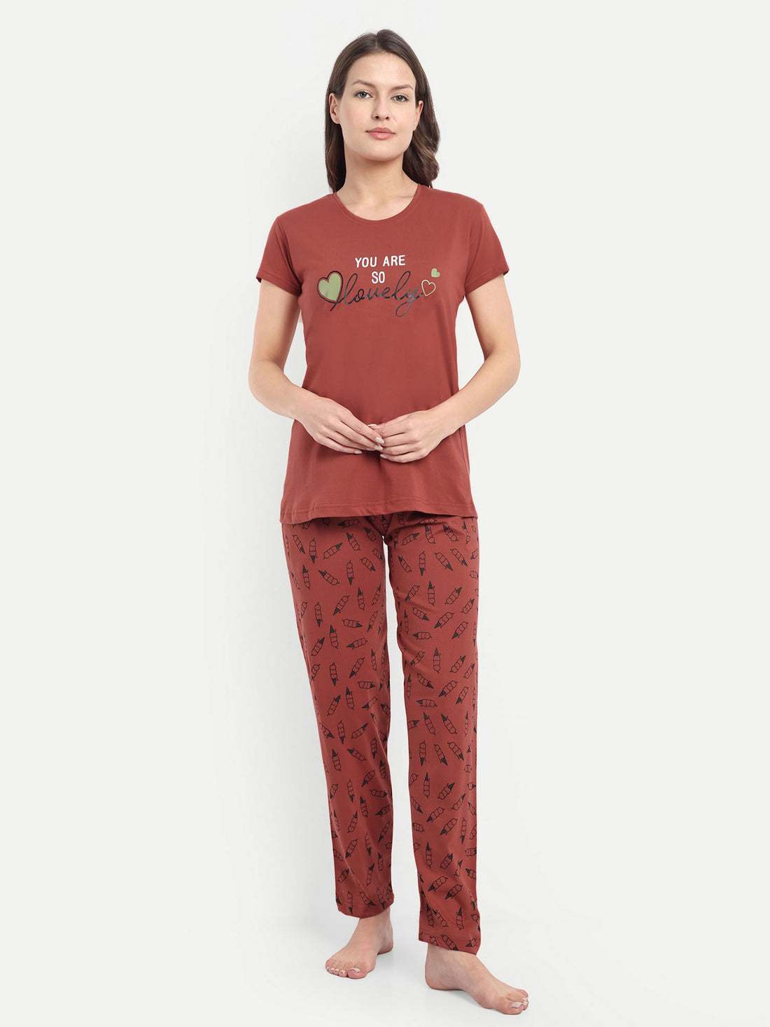 Women's Cotton Printed Night Suit Set of T-shirt & Pyjama (15028c)